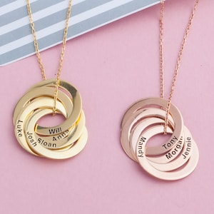 14K Gold Multi Circle Name Necklace, Silver Family Name Engraved Pendant, Custom Made Jewelry, Moms Personalize Gift, Best Mother's Day Gift image 3