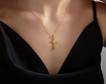 Collana Croce E Corona Argento 925 Con Pietra Portafortuna Placcato Oro 14K | Gioiello Religioso Regalo Donna
