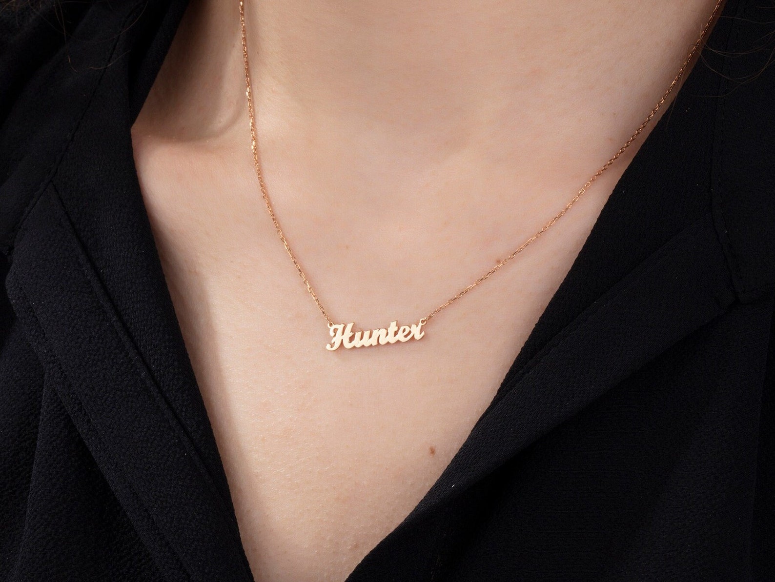 Solid Gold Name Necklace 14K Dainty Name Pendant Kid's Etsy