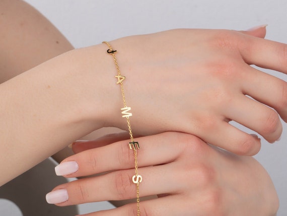14K Initial Birthstone Bracelets, 18K Gold Letter Bracelet, Customized Jewelry, Family Bracelet, Gift for Her, Custom Made Gifts for Mothers