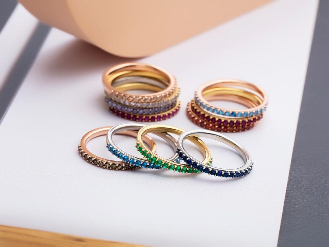Infinity Stackable Ring 14K Gold Birthstone Ring, Half Infinity Stackable Gemstone Ring ...