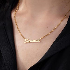 14K Gold Name Figaro Chain Necklace, Personalized Gifts, 18K Solid Gold Name Necklace For Women, Custom Made Jewelry, Best Gift For Mothers