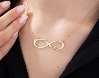 Sterling Silver Infinity Name Necklace, Personalized Family Pendant