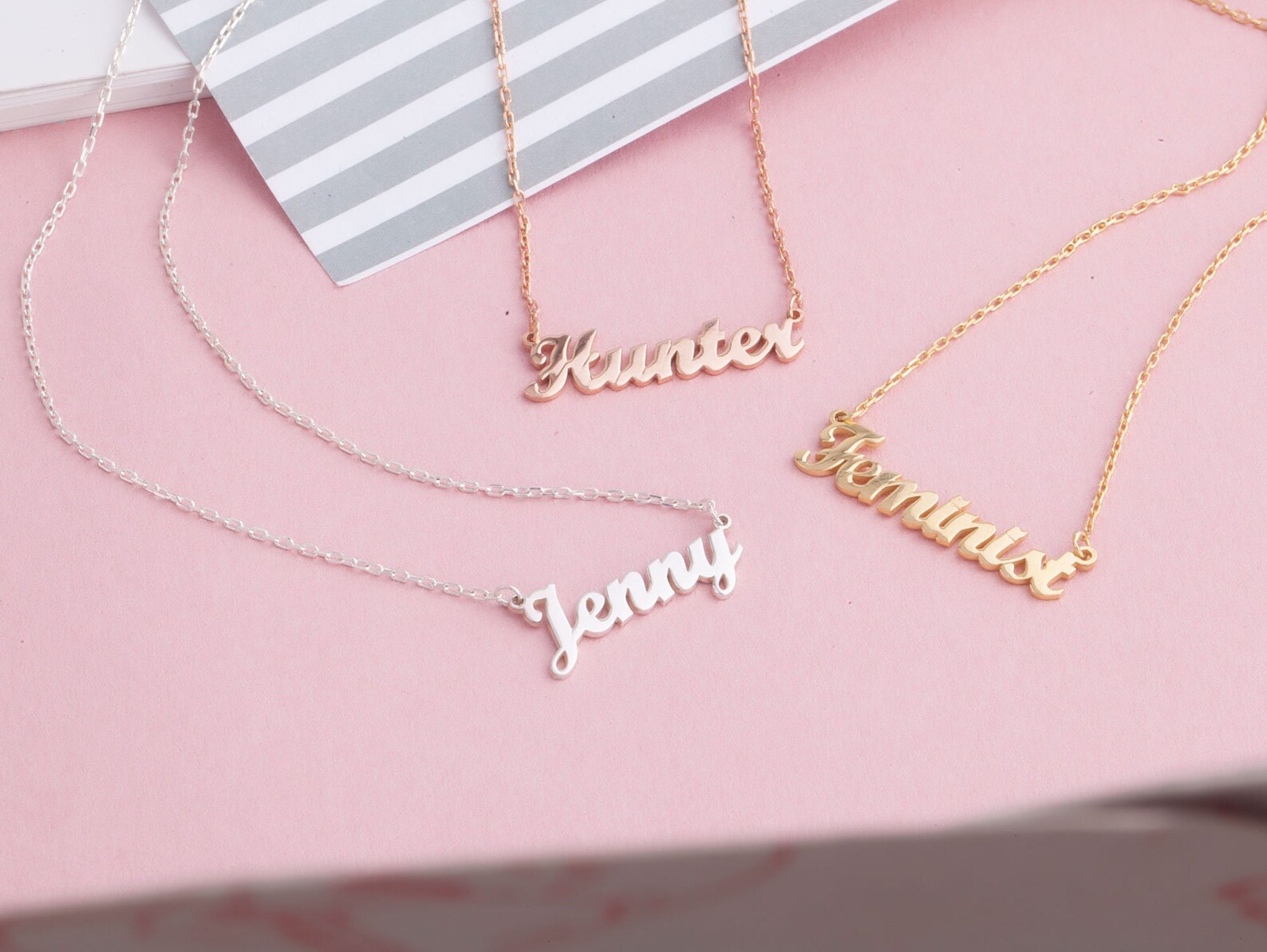 Solid Gold Name Necklace 14K Dainty Name Pendant Kid's Etsy