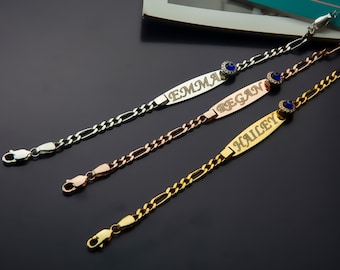 14K Gold Baby Name Bracelet, Evil Eye, Child ID Bracelet