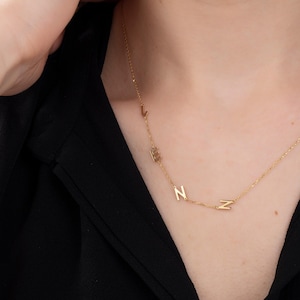 Sterling Silver Sideways Initial Necklaces, Personalized Gifts, 14K Gold Name Letter Pendants, Gift For Best Friends, Best Gift For Mothers