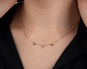 14K Gold Birthstone Necklace For Mothers, Spaced Multi Birthstone Necklaces, Custom Made Jewelry, Personalized Gifts, Best Gift For Mothers