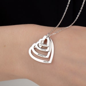14K Gold Herz Name Halsketten, personalisierte Geschenke für Mama, Silber mehrere Familienname Halsketten, Geschenke für Omas, Geschenke für Muttertag