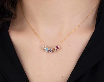 Teardrop Birthstone Necklace, Sterling Silver, Gift For Mom