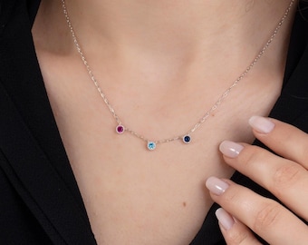 14K Gold Spaced Birthstone Necklaces, Personalized Gifts For Grandma, Multi Birthstone Necklace, Custom Made Jewelry, Best Gift For Mothers