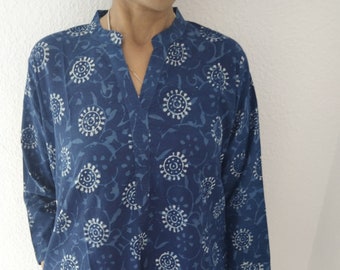 tunique en coton, tunique d'été, cadeaux pour elle, tenues de villégiature, kurti en coton, boho kurti, tunique, cadeau post-partum pour maman, tunique bio, tunique indigo,