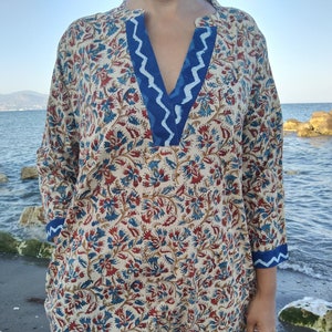 cotton tunic,resort wear,gifts for her,boho top,mom postpartum gift,summer tunic,kurti,beachwear,swim cover up, bridesmaids gifts,cotton top