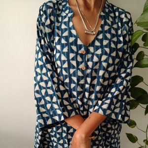 indigo tunic,cotton tunic,organic tunic,summer dress,boho dress,organic dress, maternity dress,mom postpartum gift,resort wear,gifts for her