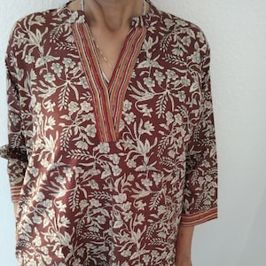 tunica di cotone, kurti indiano, kurti di cotone, regali per lei, abbigliamento da resort, loungewear, tunica estiva, top boho, regalo per la festa della mamma, regalo postpartum per mamma, boho immagine 1