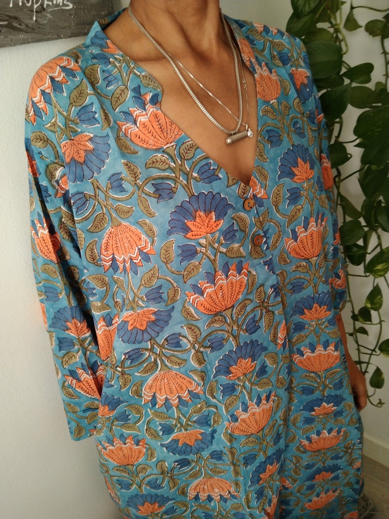 Übergröße Tunika, Tunika, Baumwollkleid, Geschenke für sie, Loungewear, Resort tragen, Umstandskleid, Mutter nach der Geburt Geschenk, Boho Kleid, Baumwollkleid Bild 2