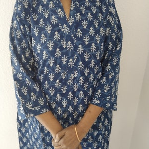 Indigo kurti,Geschenke für Sie,Bio Tunika,Boho Tunika,Sommer Tunika,Tunika, Blockprint Tunika