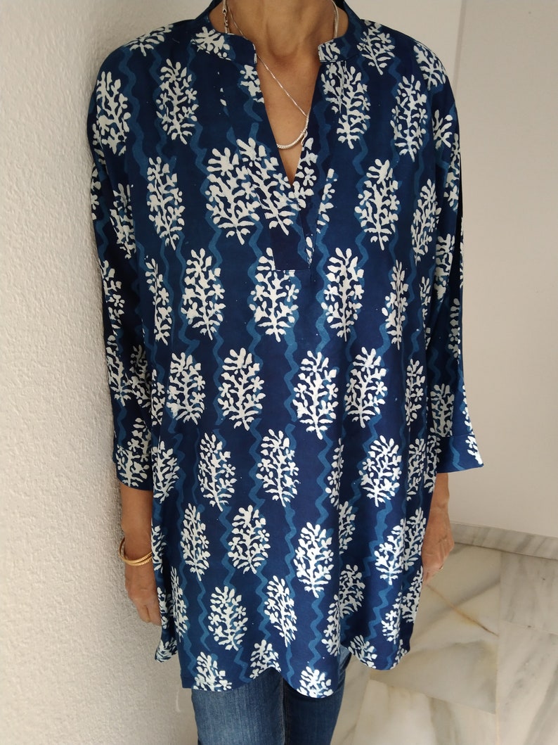 Rayon Tunika,Indigo Tunika,Bio Tunika,Geschenke für sie,Resortkleidung,Muttertagsgeschenk,Geschenk nach der Geburt,Strandkleidung,Swim Cover Up,Boho Tunika Bild 8