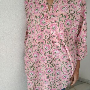 túnica con estampado en bloque, regalos para ella, ropa de resort, ropa de playa, cubierta para nadar, regalos para ella, regalo del día de la madre, kurti de algodón, regalo posparto para mamá, boho imagen 5