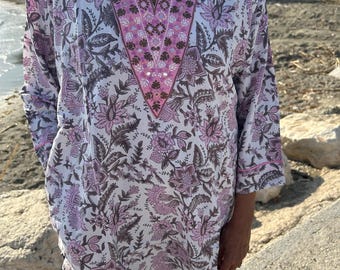 Embroidered cotton tunic,boho tunic,resort wear,beachwear,mom postpartum gift,cotton kurti,boho tunic,gifts for her,summer top,boho