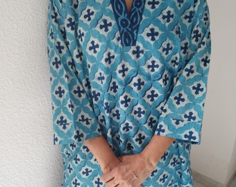 Indigo Tunika,Bio Tunika,Geschenk für sie,Resort Wear,leger,Boho Tunika,Ressort