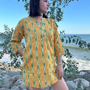 Ikkat Tunika,Geschenke für sie,Baumwolle Tunika,Tunika,Baumwolle Kurti,Resort tragen,Boho Tunika,Mama Postpartum Geschenk,Baumwolle vertuschen,Baumwollhemd
