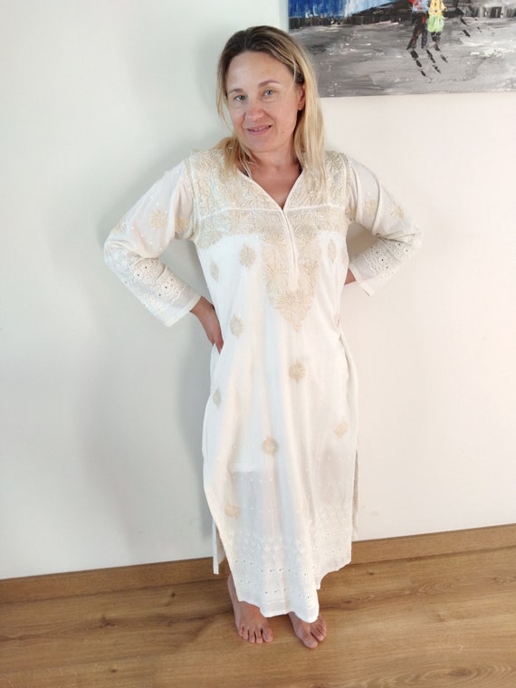 sachin and babi light blue dress Creme Cotton Tunic,Hand Embroidered Tunic,Gifts for Her,Resort Wear,Beachwear,Swim Cover Up,Mothers Day Gift,Boho Tunic,Summer Tunic