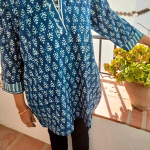 indigo tunic,cotton tunic,organic tunic,summer tunic,gifts for her,resort wear,beachwear,swim cover up,mothers day gift,mom postpartum gift image 7