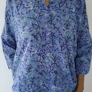 katoenen tuniek, blokprint kurti, cadeaus voor haar, zomertuniek, moeder postpartum cadeau, boho tuniek, zwem cover up, afbeelding 10