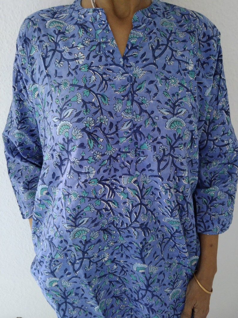 katoenen tuniek, blokprint kurti, cadeaus voor haar, zomertuniek, moeder postpartum cadeau, boho tuniek, zwem cover up, afbeelding 10