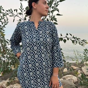 indigo kurti,indigo Tunika,Bio Tunika,Geschenke für sie,Mama Postpartum Geschenk,Boho Tunika,Baumwoll Kurti,Beachwear,Mama Postpartum Geschenk,Boho Tunika