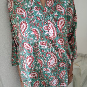 tunique cachemire verte, haut en coton, tunique d'été, vêtements de plage, tunique bohème, kurti indienne, kurti en coton, cadeau post-partum pour maman, image 4