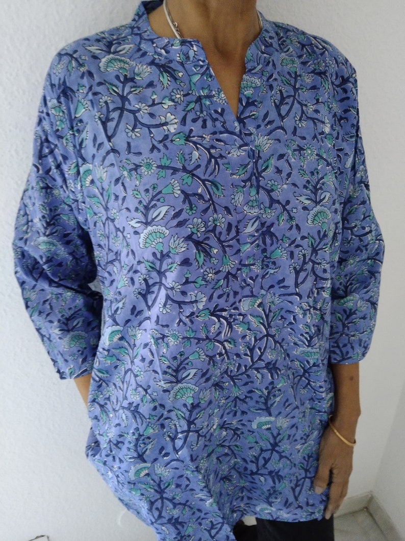 tunique en coton, kurti à imprimé bloc, cadeaux pour elle, tunique d'été, cadeau post-partum pour maman, tunique bohème, maillot de bain, image 9