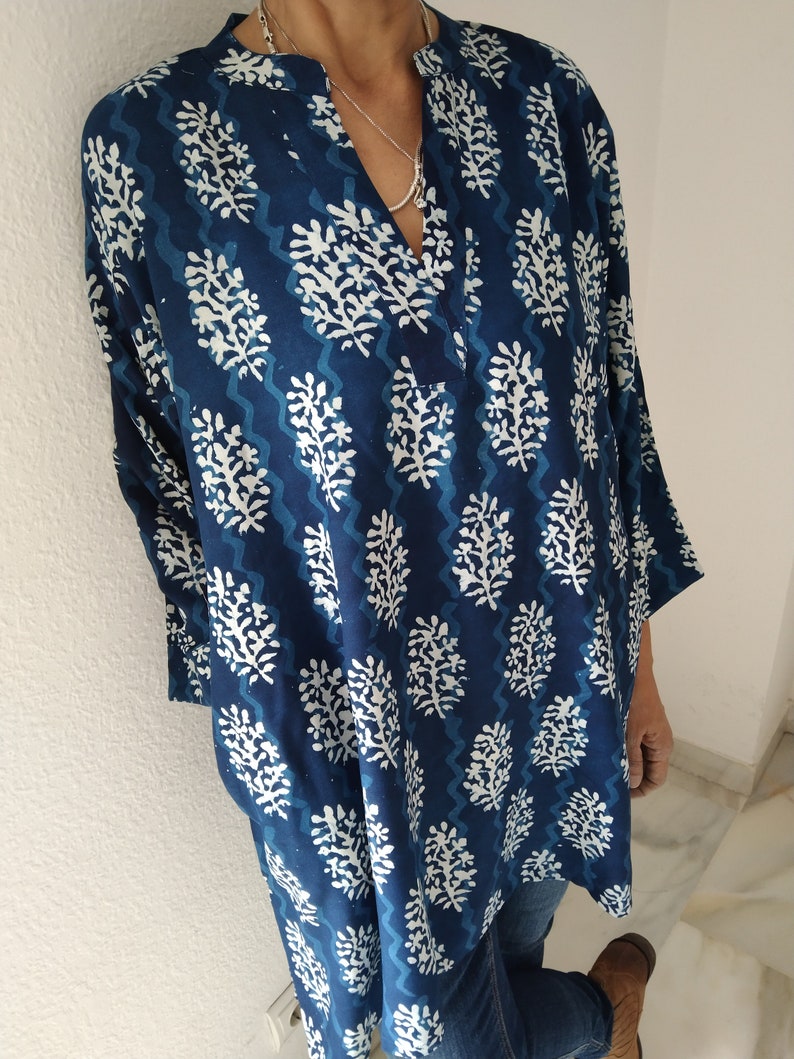 Rayon Tunika,Indigo Tunika,Bio Tunika,Geschenke für sie,Resortkleidung,Muttertagsgeschenk,Geschenk nach der Geburt,Strandkleidung,Swim Cover Up,Boho Tunika Bild 4