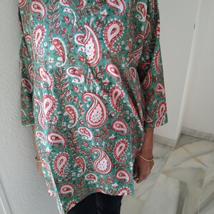 tunique cachemire verte, haut en coton, tunique d'été, vêtements de plage, tunique bohème, kurti indienne, kurti en coton, cadeau post-partum pour maman, image 8