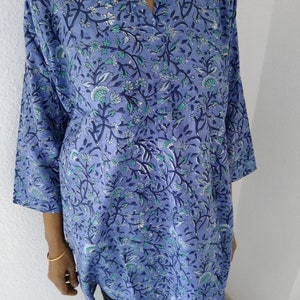 katoenen tuniek, blokprint kurti, cadeaus voor haar, zomertuniek, moeder postpartum cadeau, boho tuniek, zwem cover up, afbeelding 8