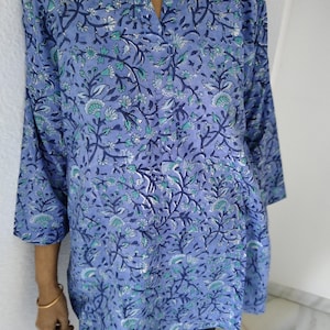 katoenen tuniek, blokprint kurti, cadeaus voor haar, zomertuniek, moeder postpartum cadeau, boho tuniek, zwem cover up, afbeelding 4