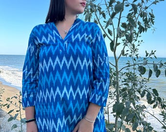 Ikkat tunic,gifts for her,cotton tunic,tunica,cotton kurti,resort wear,boho tunic,mom postpartum gift,cotton cover up,Cotton shirt