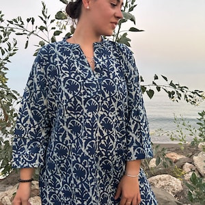 indigo kurti,indigo Tunika,Bio Tunika,Geschenke für sie,Mama Postpartum Geschenk,Boho Tunika,Baumwoll Kurti,Beachwear,Mama Postpartum Geschenk,Boho Tunika