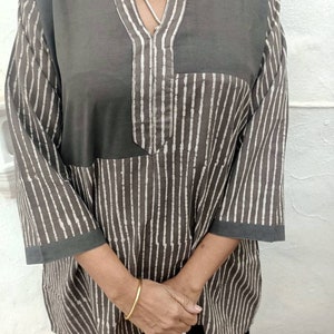 Kaffee gestreifte Tunika,Baumwolle Tunika,handgefertigte Tunika,Baumwolle Kurti,Mama Geschenk nach der Geburt,Muttertagsgeschenk,Sommer Tunika,Geschenke für sie,Boho Tunika,