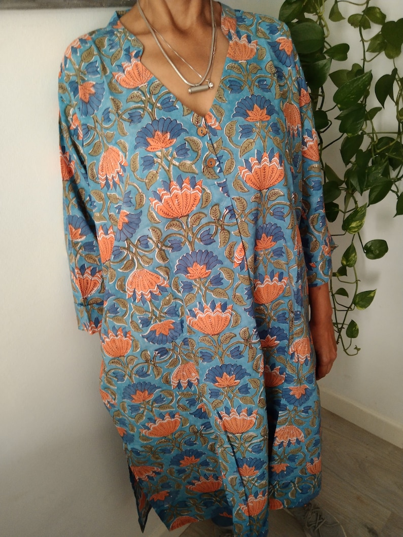 Übergröße Tunika, Tunika, Baumwollkleid, Geschenke für sie, Loungewear, Resort tragen, Umstandskleid, Mutter nach der Geburt Geschenk, Boho Kleid, Baumwollkleid Bild 4