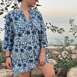 indigo kurti,indigo Tunika,Bio Tunika,Geschenke für sie,Mama Postpartum Geschenk,Boho Tunika,Baumwoll Kurti,Beachwear,Mama Postpartum Geschenk,Boho Tunika