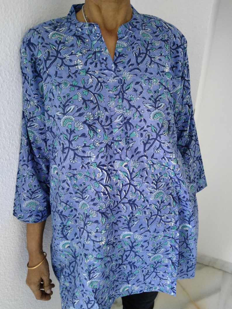 Baumwolle Tunika, Block Print Kurti, Geschenke für sie, Sommer Tunika, Mutter Geschenk nach der Geburt, Boho Tunika, Schwimmen vertuschen, Bild 1