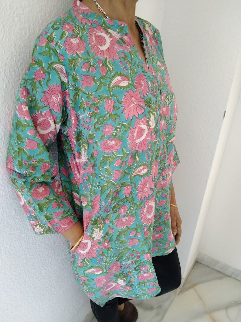 Baumwolle Tunika,Geschenke für Sie,Resort Wear,Beachwear,Beachwear,Indisch Kurti,Blockprint Tunika,Baumwoll Kurti,Geschenke für Sie,Wäschchen nach der Geburt Bild 2