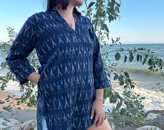 Ikkat tunic,gifts for her,cotton tunic,tunica,cotton kurti,resort wear,boho tunic,mom postpartum gift,cotton cover up,Cotton shirt