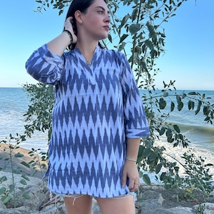 Ikkat Tunika,Geschenke für sie,Baumwolle Tunika,Tunika,Baumwolle Kurti,Resort tragen,Boho Tunika,Mama Postpartum Geschenk,Baumwolle vertuschen,Baumwollhemd