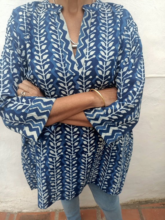Cotton tunic,organic tunic,indigo tunic,gifts for her,resort wear,cotton kurti,summer kurti,mothers day gift,mom postpartum gift,boho top