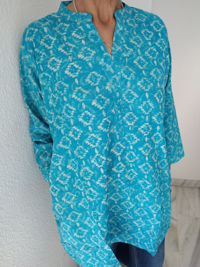 tunique en coton, vêtements d'intérieur, cadeaux pour elle, tunique en coton, tunique bohème, kurti indienne, haut d'été, tenues de plage, tunique bohème, haut en coton, cadeau post-partum pour maman L/XL Lettres Femmes (US)