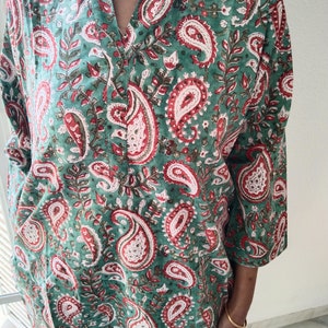 tunique cachemire verte, haut en coton, tunique d'été, vêtements de plage, tunique bohème, kurti indienne, kurti en coton, cadeau post-partum pour maman, image 5