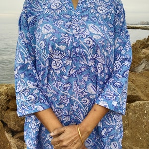 cotton tunic,blockprint tunic,Indian kurti,gifts for her,resort wear,mom postpartum gift,swim cover up,summer tunic,boho tunic,kurti