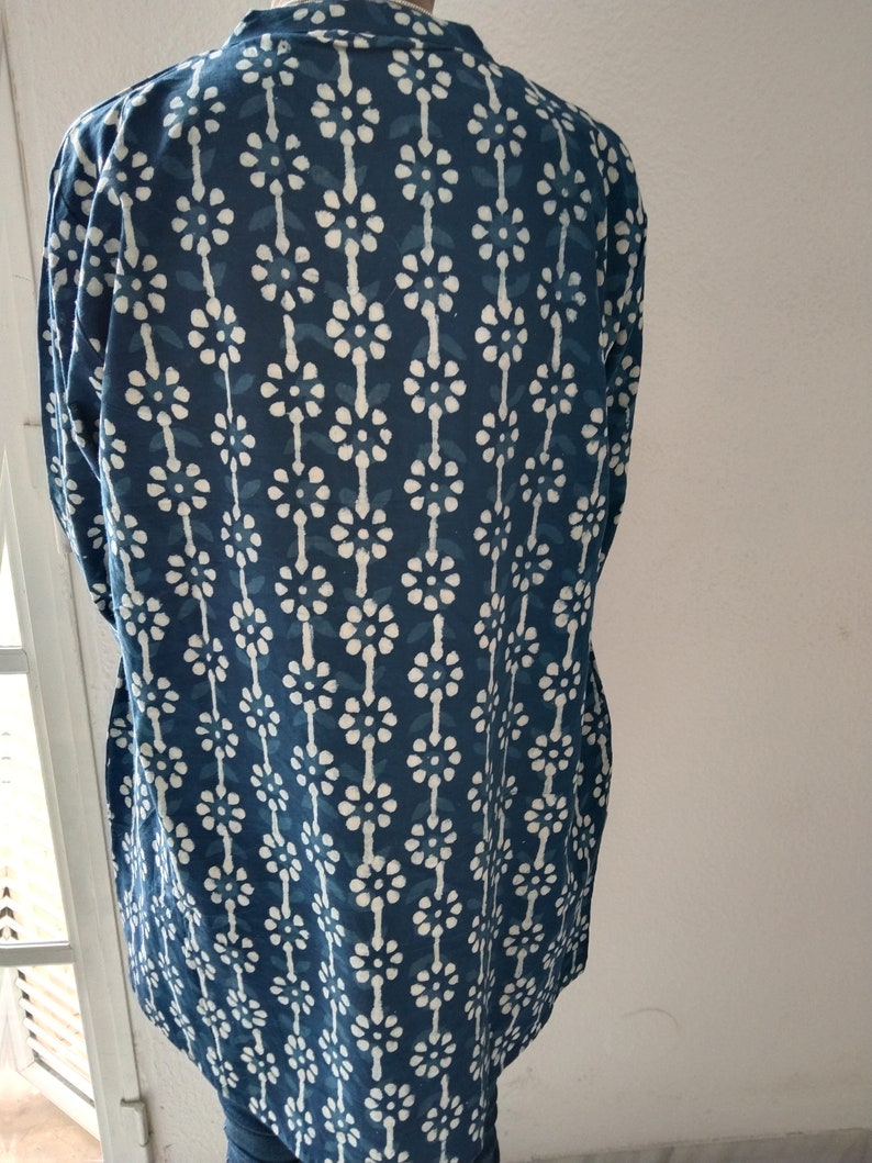 tunique indigo, tunique bio, cadeaux pour elle, tenue de villégiature, vêtements de plage, vêtement de bain, tunique en coton, tunique d'été, tunique bio, tunique bohème image 4